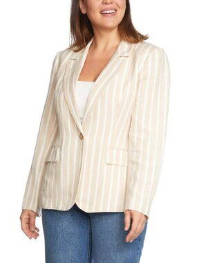 Philosophy Beige White Striped Linen Blend Blazer